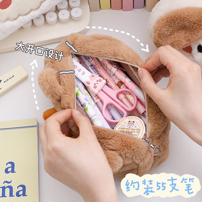 Bóp Viết, Túi Bút Vải Lông Gấu/Thỏ Lớn Dễ Thương