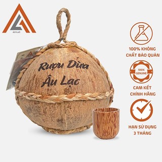 1 bình rượu dừa âu lạc trái thường dây lục bình khắc tên + 1 ly gỗ dừa