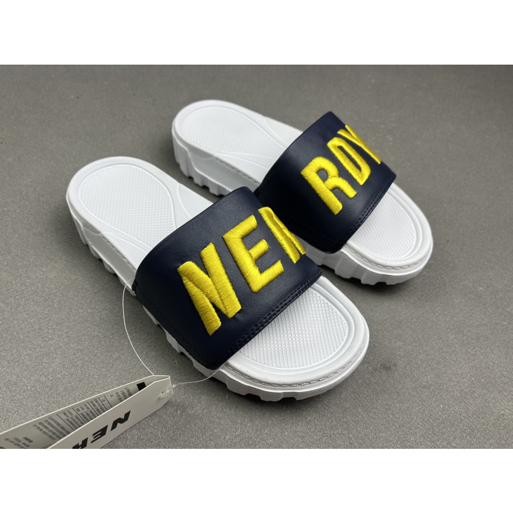 Dép nerdy quai ngang nam nữ đế Left Right cao 4cm, quai chữ NERRDY thêu nỗi -FREESHIP + HỘP hãng- trắng (đen)