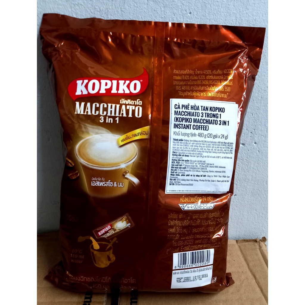 Cà Phê Kopiko Macchiato 3in1 Chính Hiệu Thái Lan - Kopiko Macchiato 3in1 Instant Coffee Thailand 480g