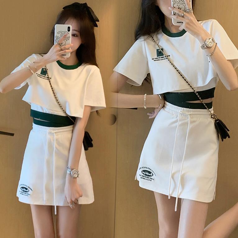 Set Áo Ba Lỗ + Chân Váy Ngắn Thêu Họa Tiết Thời Trang Mùa Hè Cho Nữ