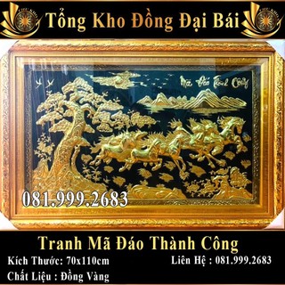 Tranh đồng bát mã mã đáo thành công 1m1*70 đồng liền tấm khung composit