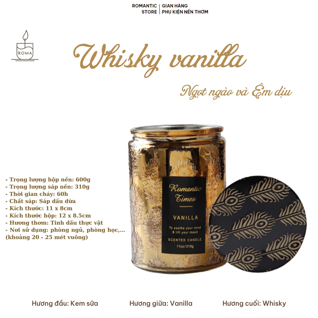 Nến Thơm Tinh Dầu Không Khói Hương Tự Nhiên Nến Ba Tầng Hương Romantics Times Trang Trí Quà Tặng Candle cup 600g