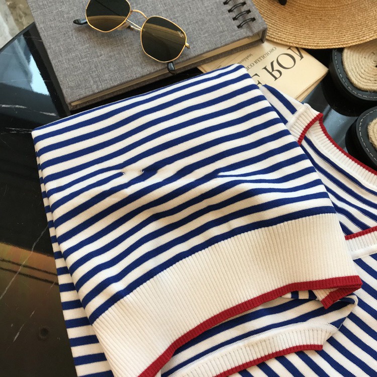 Áo Dệt Kim Ngắn Tay Áo Cộc Tay Nữ Họa Tiết Kẻ Sọc Thời Trang | BigBuy360 - bigbuy360.vn