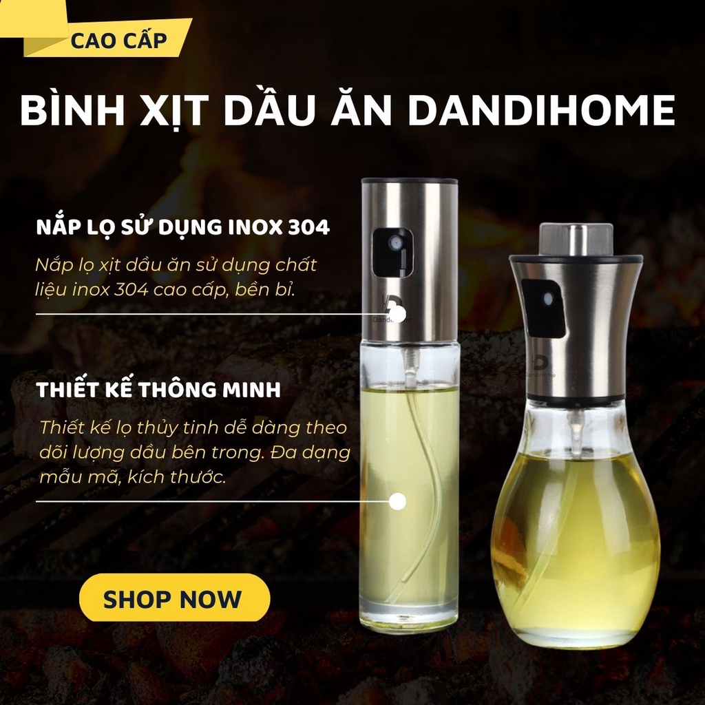 Bình xịt dầu ăn DandiHome dạng phun sương kèm phễu sử dụng cho vỉ nướng, nồi chiên không dầu trong nhà bếp