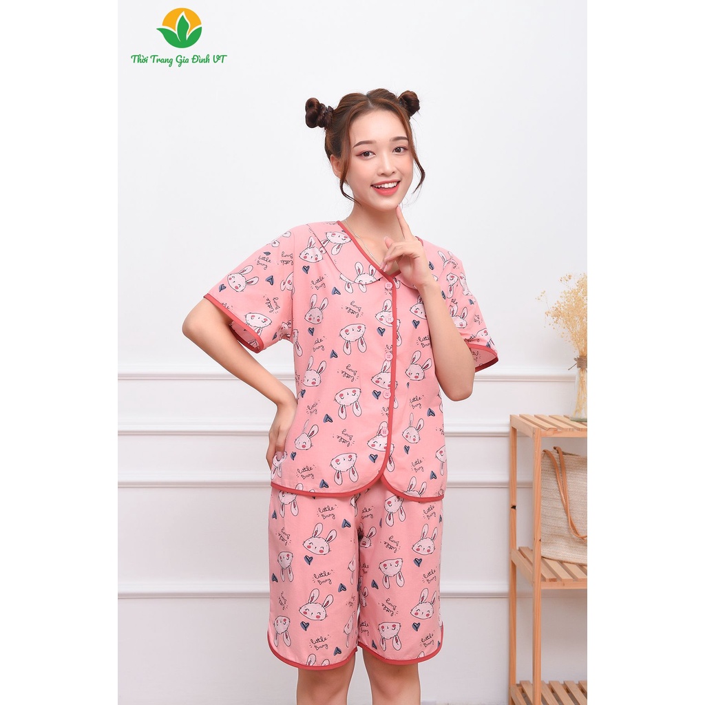 Bộ đồ ngủ Việt Thắng mùa hè, quần lửng, áo cộc tay, chất cotton - B46.2302