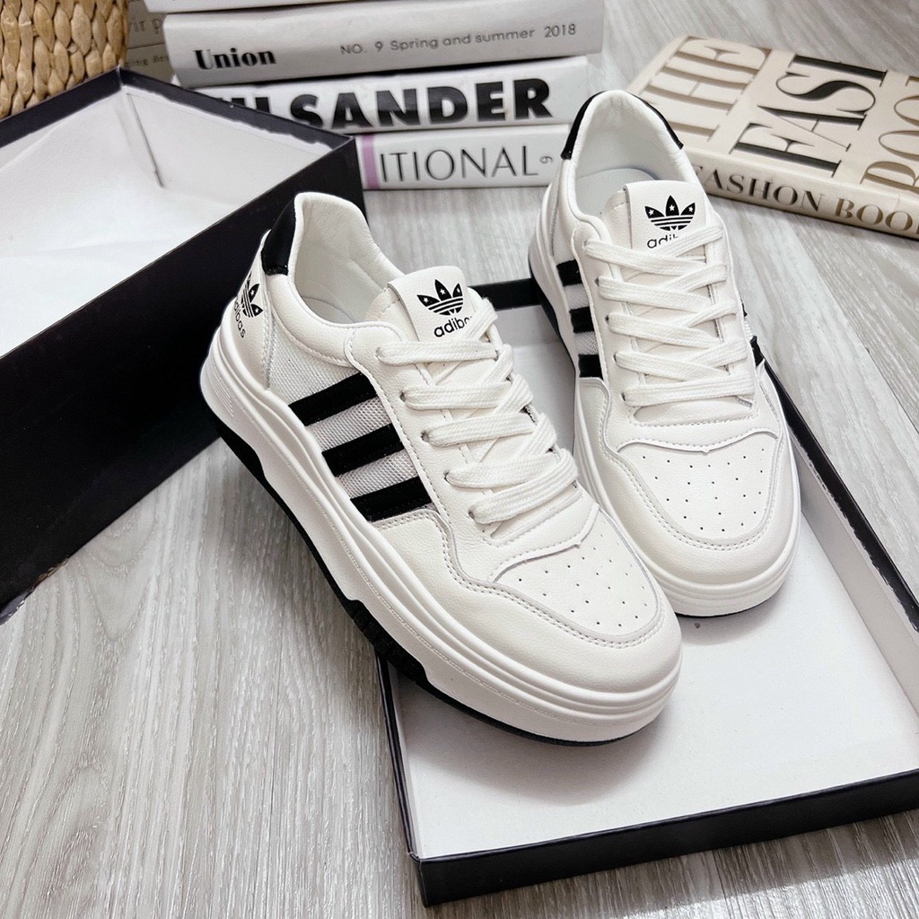Giày sneaker nữ thể thao giày đế bằng 3 sọc đen trắng