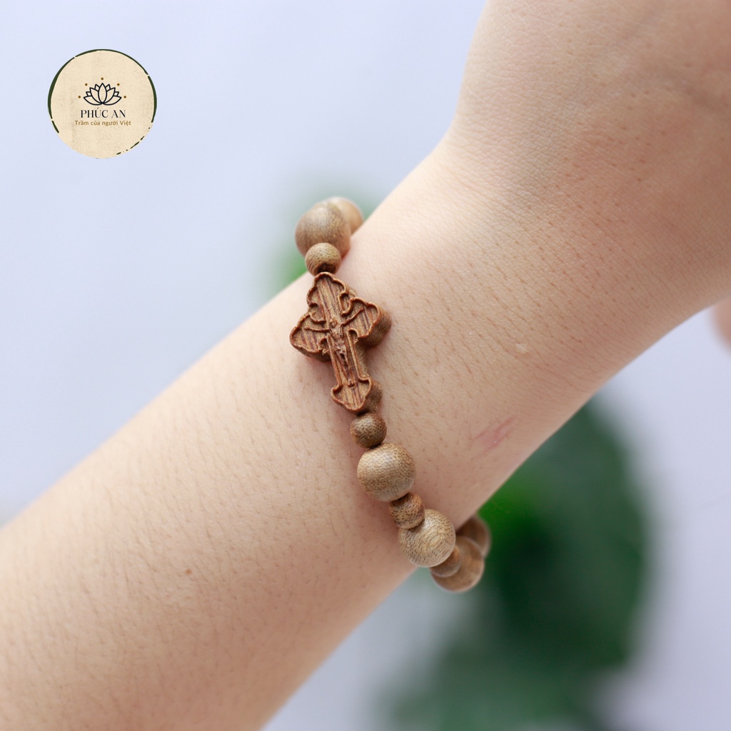 Chuỗi Mân Côi 10 hạt Trầm Hương 10mm, Tràng hạt Công Giáo đeo tay , trầm kiến tự nhiên Quảng nam.