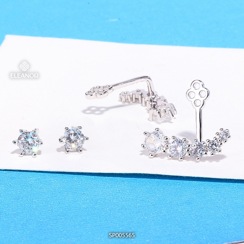 Bông tai nữ chuôi bạc 925 Eleanor Accessories viền đính đá kiểu dáng độc đáo phụ kiện trang sức 5565