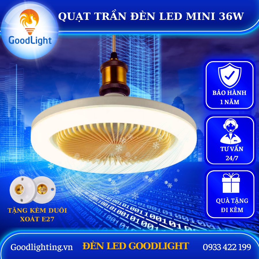Quạt Trần Đèn LED Nhỏ 9,8 inch gắn đuôi E27 điều chỉnh im lặng 30W cho phòng khách phòng ngủ trẻ em