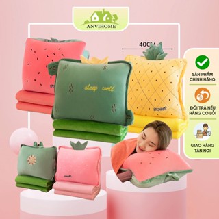 Gấu Bông Hoa quả vuông kèm mền ANVIHOME, Bộ chăn gối văn phòng hình hoa quả trái cây, hình thú vuông