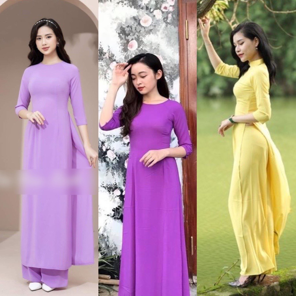 áo dài trơn lụa nhật màu tím cà