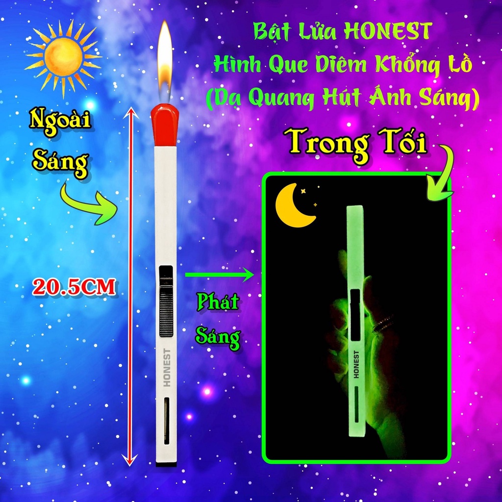 FREESHIP - bật-lửa-hộp-quẹt HONEST hình que diêm khổng lồ dạ quang hút ánh sáng - HỎA TỐC