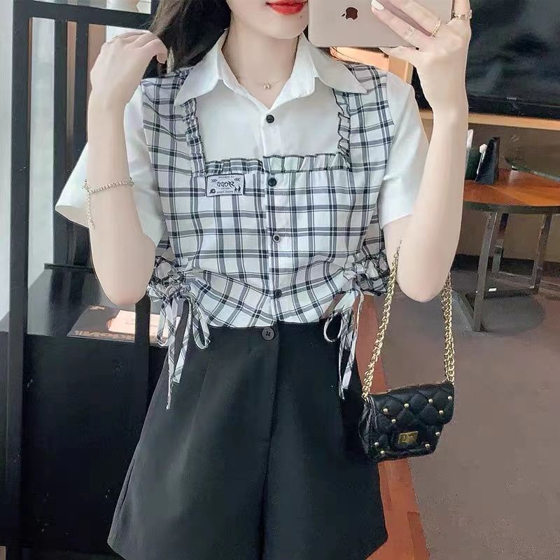 Bộ Áo Sơ Mi + Chân Váy Lệch Tà Phong Cách Preppy Thời Trang Mùa Hè Mới 2023