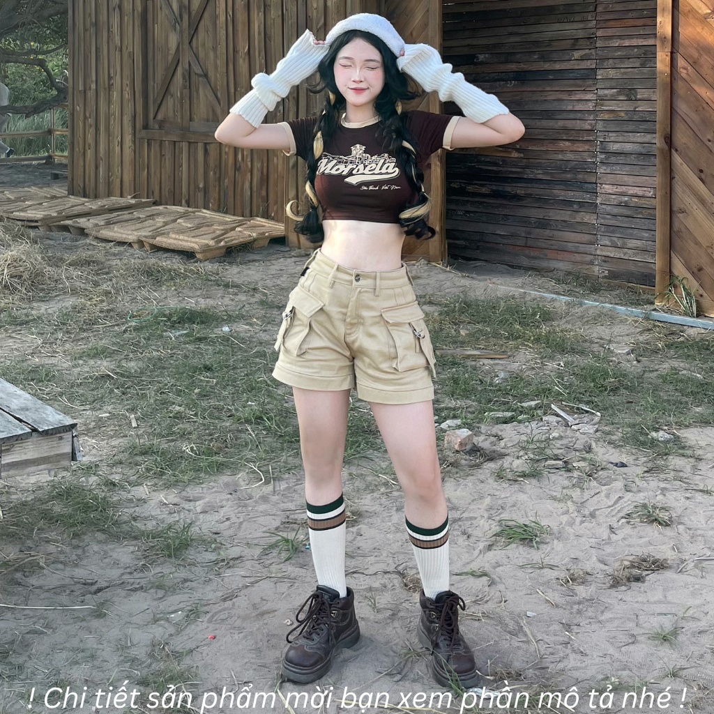 MORSELA® chính hãng - Quần short nữ kaki túi hộp GROOVY SHORTS lưng cao chất liệu cao cấp phong cách y2k hiện đại