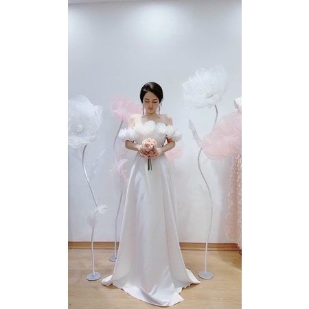 Đầm maxi cho dâu mặc cưới TRIPBLE T DRESS bẹt vai hoa hồng xẻ đùi siêu xinh- size S/M/L - MS286Y