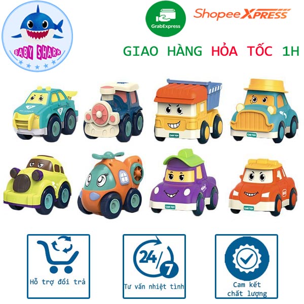 Hộp 8 xe POLI đồ chơi, POLI cảnh sát, POLI tàu hỏa, POLI máy bay chạy đà nhiều màu sắc