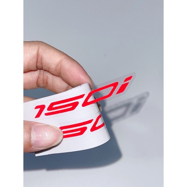 Cặp 2 tem số 150i bạc & đỏ phản quang trong suốt size 7x1.5cm có sẵn keo dán trang trí xe máy