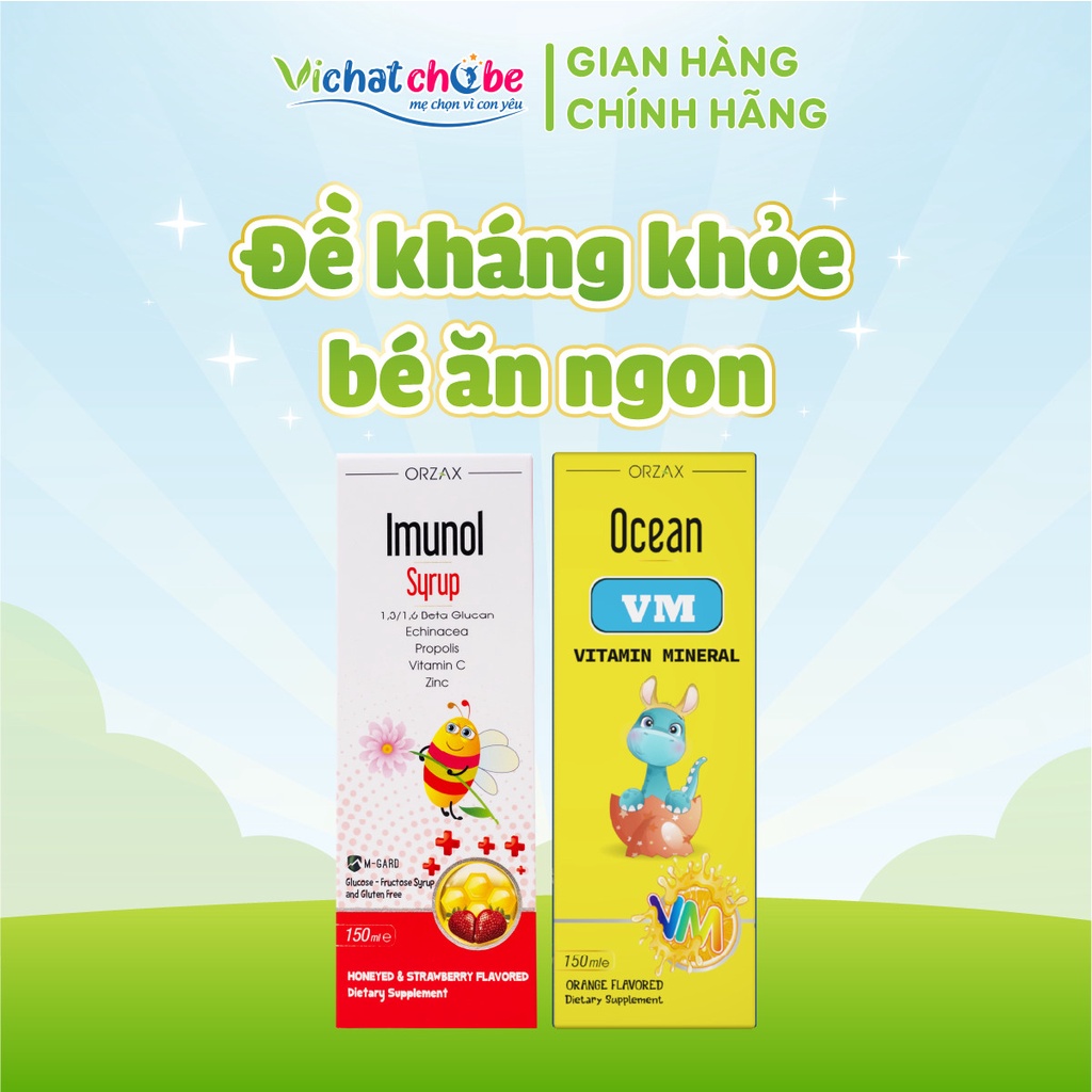 Combo Orzax Ocean VM + Imunol Syrup - Hỗ trợ trẻ ăn ngon, tăn đề kháng, tăng hấp thu và tăng cân khỏe mạnh