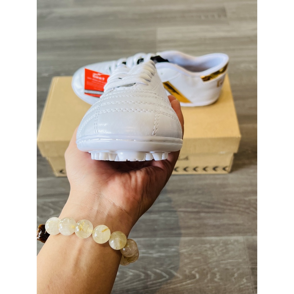 Giày Bóng Đá 3 Sọc Geet Chính Hãng, Màu Trắng Sọc Vàng Sân Cỏ Nhân Tạo