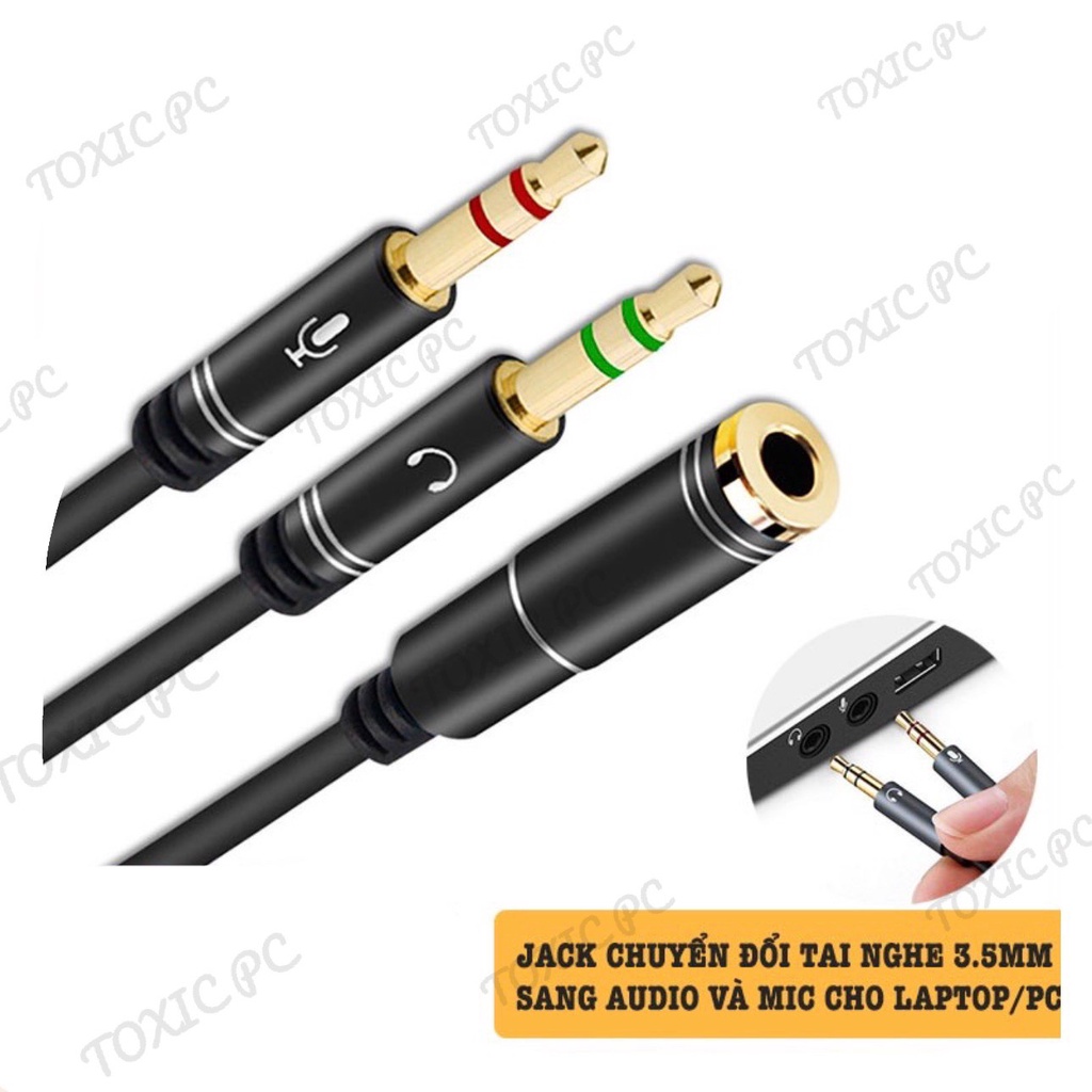Jack Chuyển Đổi Tai Nghe 3.5mm Sang Audio Và Mic - Jack Gộp Tai Nghe và Mic 3.5mm Cho Laptop, Máy Tính PC