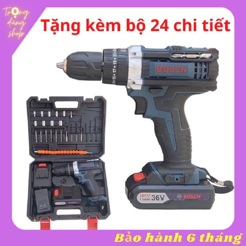 Bộ Máy Khoan Pin BOSS 24 Chi Tiết 36w, 3 Chức Năng,Khan Sắt,Khoan Gạch,Khoan Tường
