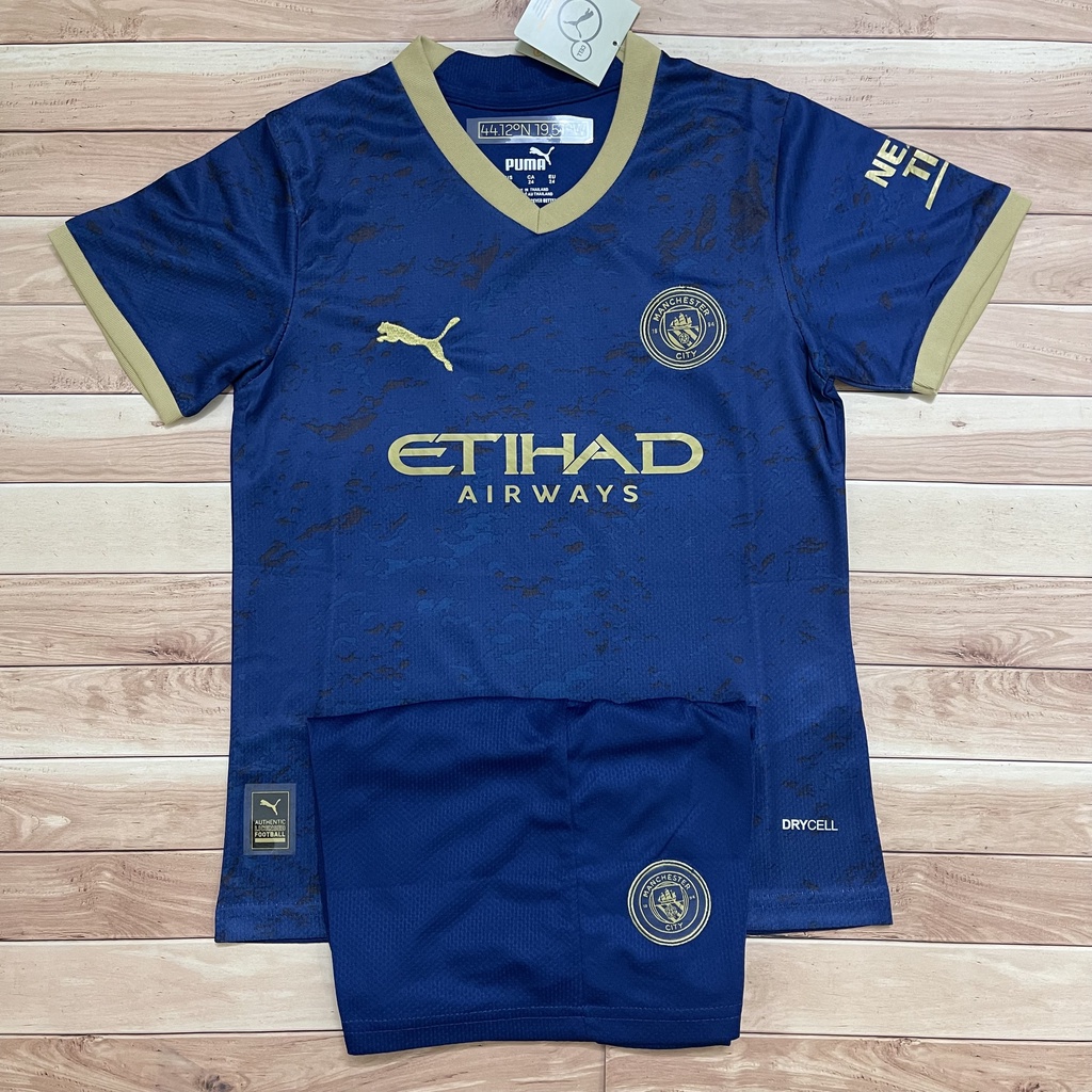Áo Bóng Đá Trẻ Em CLB Manchester City - Chuẩn Mẫu Thi Đấu - Vải Polyester Gai Thái