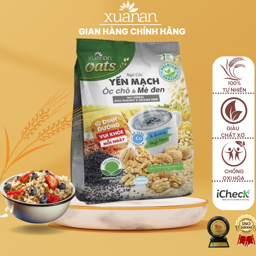 Ngũ cốc dinh dưỡng yến mạch óc chó mè đen ăn sáng giúp giảm cân lợi sữa XUÂN AN túi 400g
