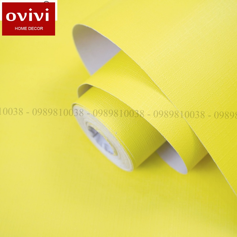 Giấy dán tường trơn màu VÀNG CHANH ĐẬM pastel phòng ngủ phòng khách có keo sẵn cuộn decal dán tường 10m Ovivi
