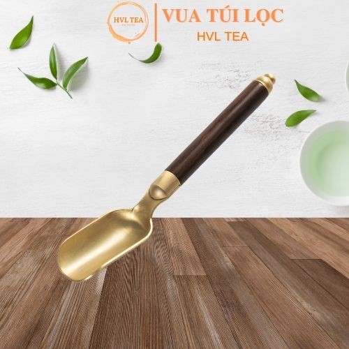 Muỗng xúc trà HVL TEA bằng đồng cán gỗ