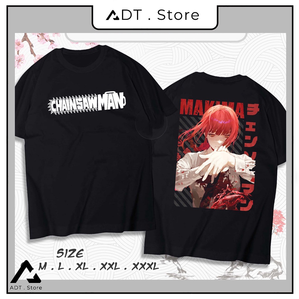 Áo thun Chainsaw Man - Anime in hình Power, Makima, Denji, Aki, Pochita - Mẫu áo thun đen 2 mặt