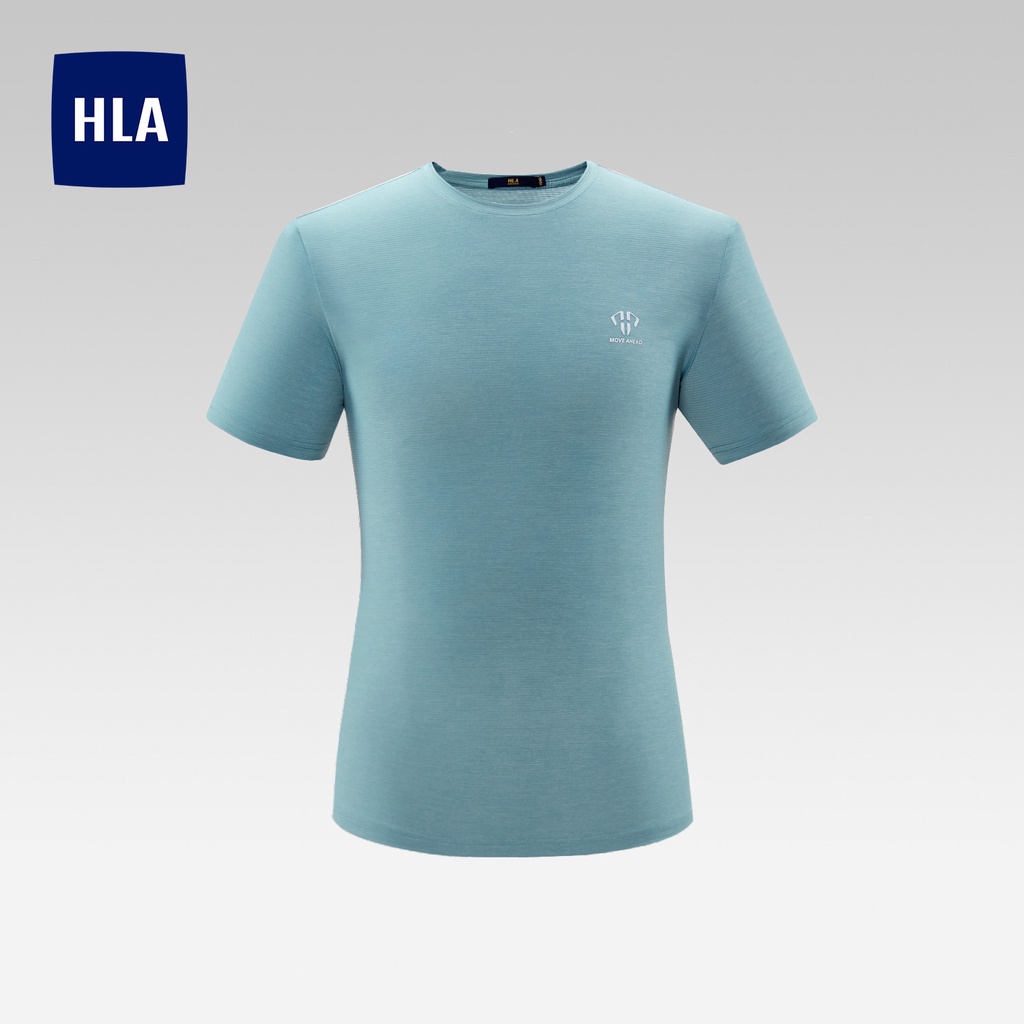 HLA - Áo thun nam thể thao tập gym cao cấp co giãn 6 chiều Sporty elastic light blue T-shirt