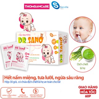 Gạc rơ lưỡi cho bé Dr Sano - Làm sạch răng, lưỡi, nướu và khoang miệng cho bé từ dịch chiết lá hẹ - Drsano Hộp 30 gói