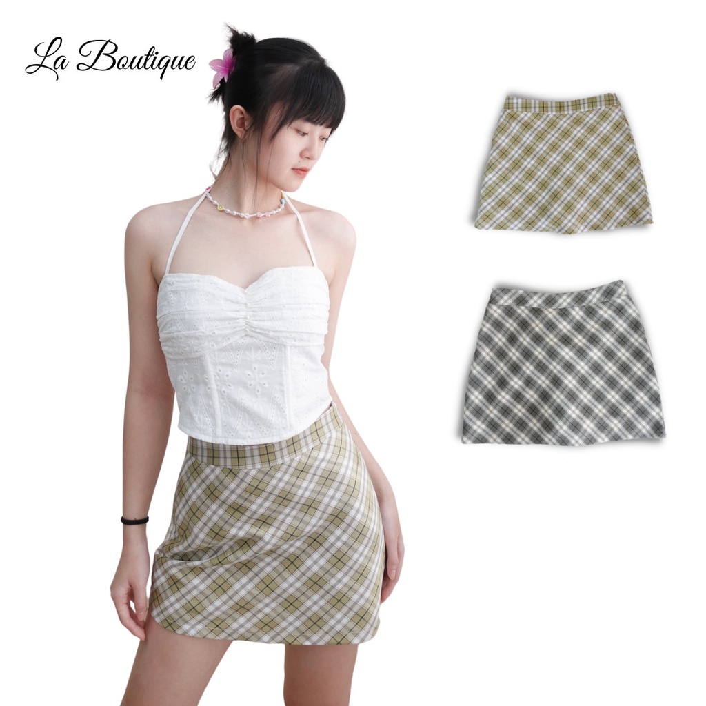 Chân váy Caro chữ A lưng cao La Boutique trẻ trung, cá tính