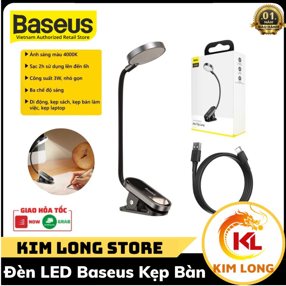 Đèn LED nhỏ Baseus kẹp thành bàn không dây cảm ứng sạc USB để đọc sách vào ban đêm - bảo vệ mắt