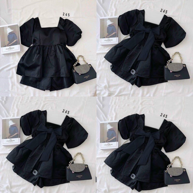 Set Bigsize Peplum Trơn Phối Nơ Lưng