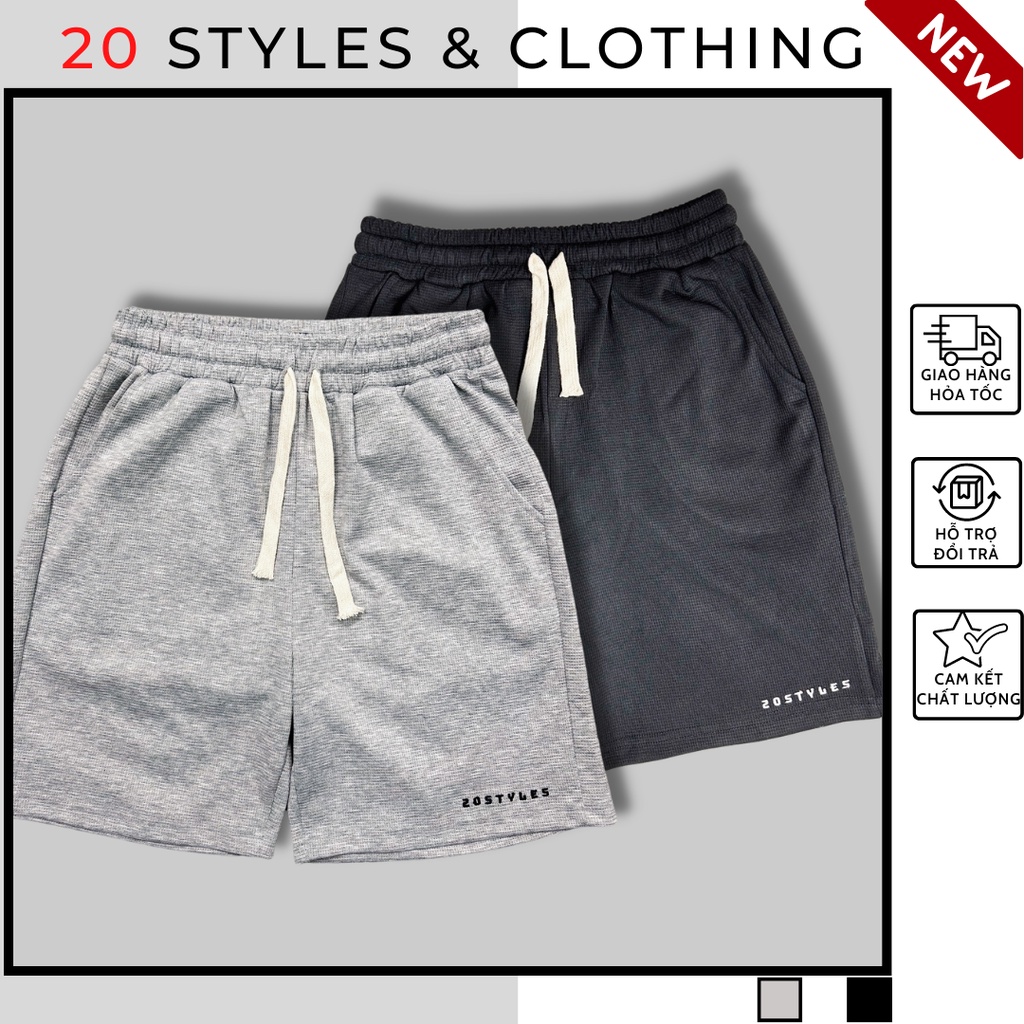 Quần short 20Styles nam nữ chất liệu vải tổ ong hàn quốc co giãn 4 chiều dày dặn thoáng mát dễ phối đồ unisex nam nữ