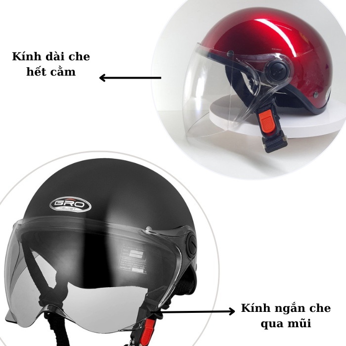 Mũ bảo hiểm nửa đầu có kính GRO HELMET chính hãng bảo hành 12 tháng