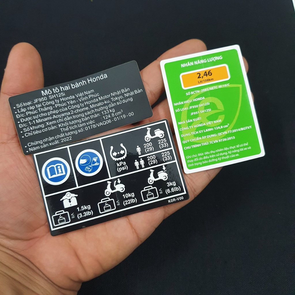 Tem Thông Số Honda SH 125, 150 Tem 3 Lớp Như Zin
