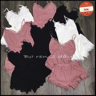 Bộ Ngủ 2 Dây Vải Thun Tăm Viền Ren 2 Mảnh Dáng Chuẩn Sexy Cực Xinh