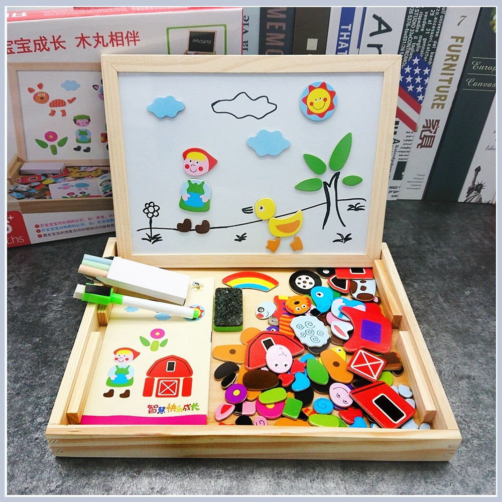 Bảng Nam Châm Trò Chơi Ghép Tranh 2 Trong 1, Vừa Ghép Hình Tarang Gia Đình Vừa Học Vẽ - Viết Có Kèm Bút Xóa