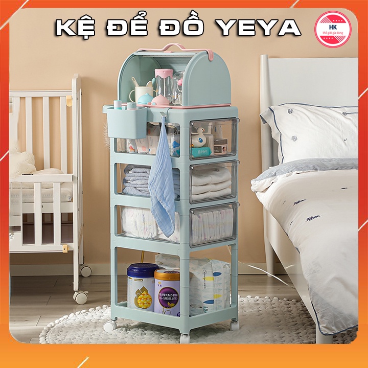 Kệ để đồ đa năng hiện đại cho bé Yeya - Xe đựng đồ 4 tầng cho trẻ sơ sinh có bánh xe - Thiết kế theo tiêu chuẩn Châu Âu