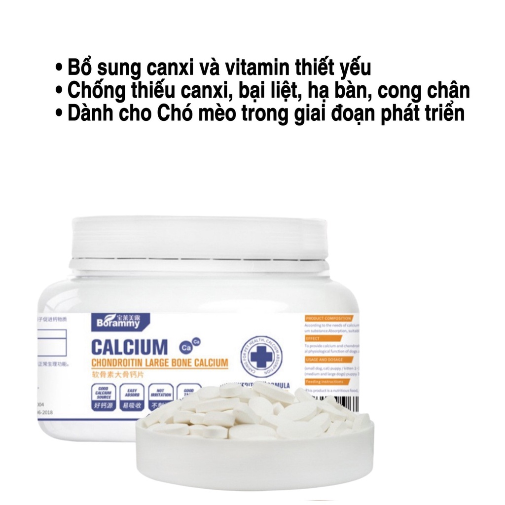 Canxi borammy hũ 600v - Viên nhai bổ sung Canxi cho chó mèo giúp khung xương cứng chắc