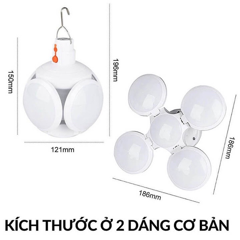 Đèn Led Năng Lượng Mặt Trời 4 Cánh 5 Bóng Football UFO Lamp 40W, Bóng Đèn Siêu Sáng Tích Điện Ngoài Trời 5 Chế Độ