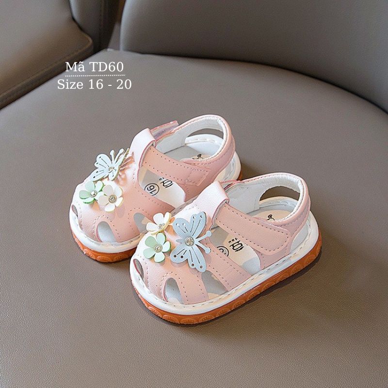 Dép sandal bé gái tập đi imibaby 0 - 24 tháng tuổi êm nhẹ chống trơn trượt có tiếng kêu chíp chíp đính hoa xinh xắn TD60