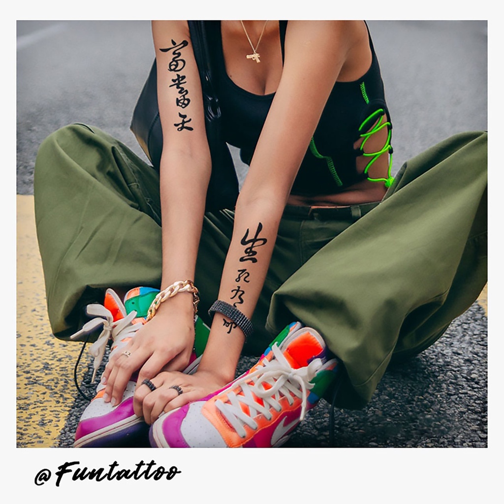 Hình Xăm Dán Tạm Thời Chữ Tàu Funtattoo R218 Chống Nước Chống Cọ Xát