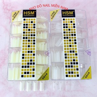 Móng tip tre hsm móng nối trúc móng tip phom vuông màu đục trong hộp móng đủ size