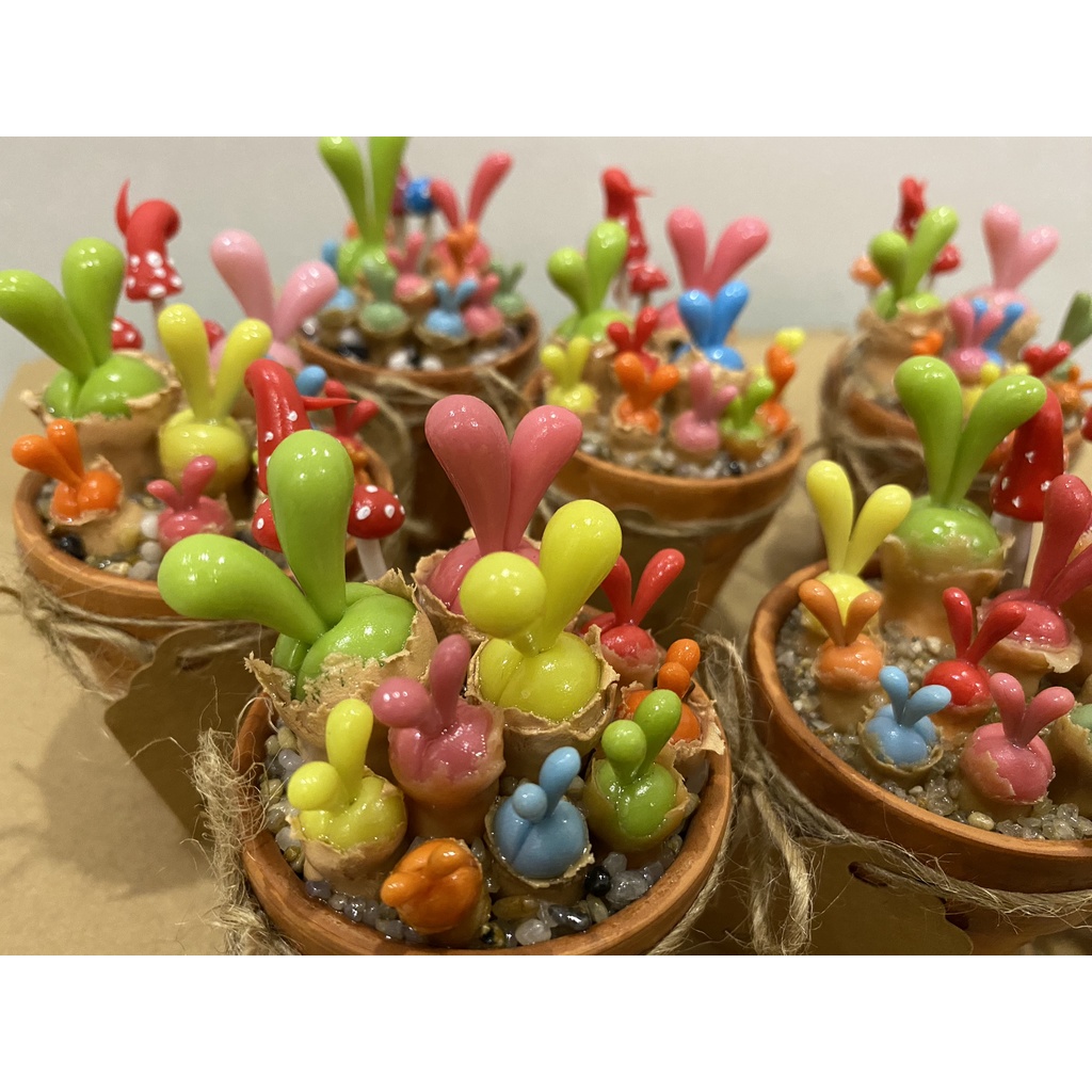 Chậu sen đá tai thỏ từ đất sét, Cây giả, Kèm hộp quà