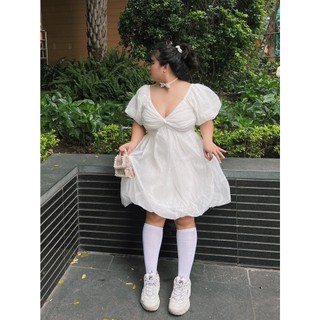 Đầm bigsize chubby cổ V xoắn nguc tay phồng quyến rũ ( Thời trang Vicky G - Anitagreen ) HN0323
