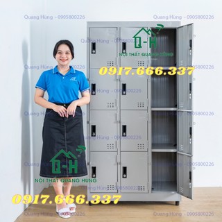 Tủ hồ sơ locker 12 cửa sơn tĩnh điện màu xám dành cho văn phòng